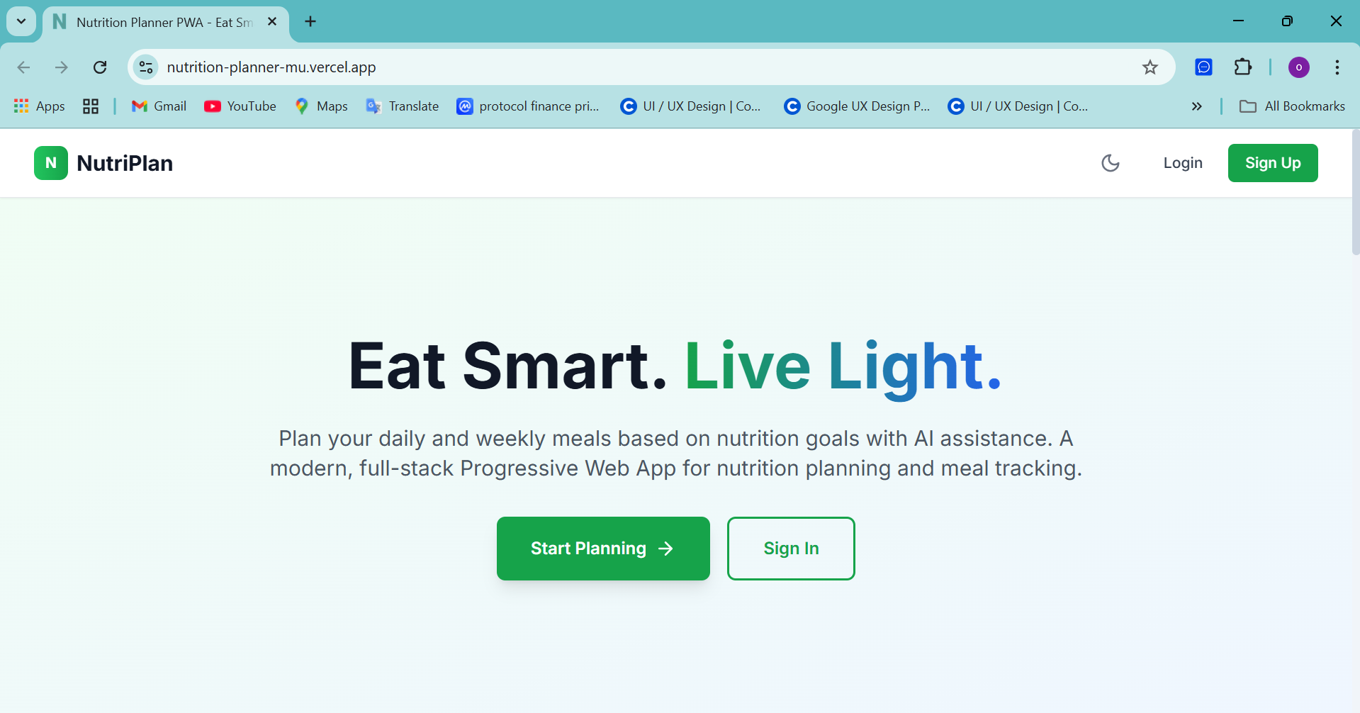 Nutrition Planner page screenshot